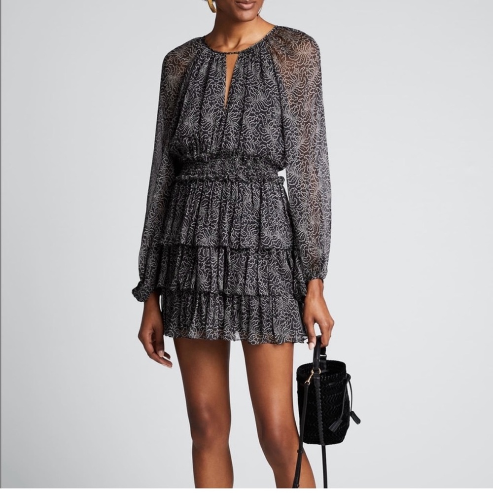 Cinq a Sept Elegant Black & White Patterned Long Mini Dress - Silk
